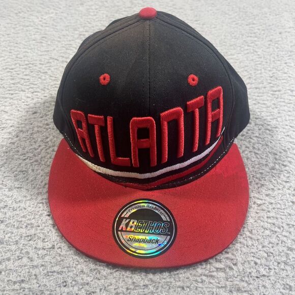 Atlanta Snapback Black & Red Hat Adjustable Flat Bill Baseball Cap Kb Ethos - Picture 6 of 9